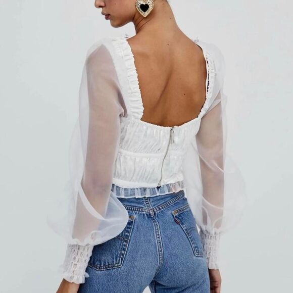 For Love & Lemons Gabrielle Satin Organza Corset Top Coquette Romantic Lace-Up S - Picture 3 of 8